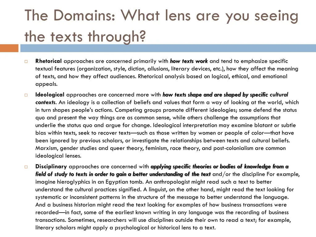 the domains what lens are you seeing the texts