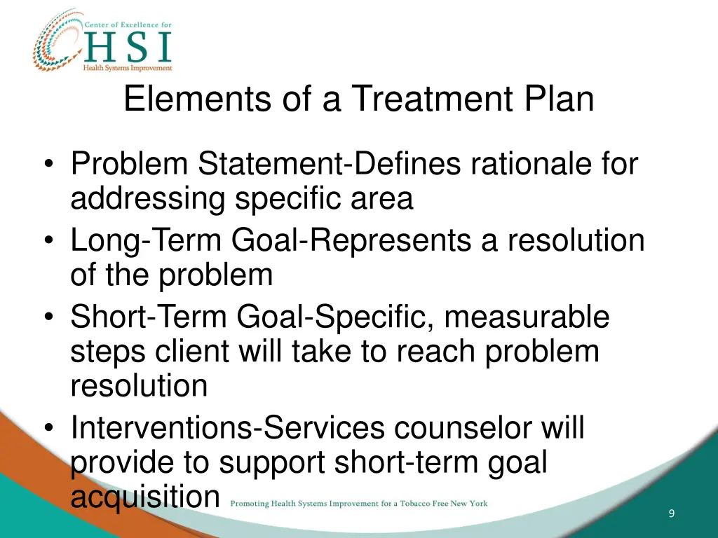 elements of a treatment plan