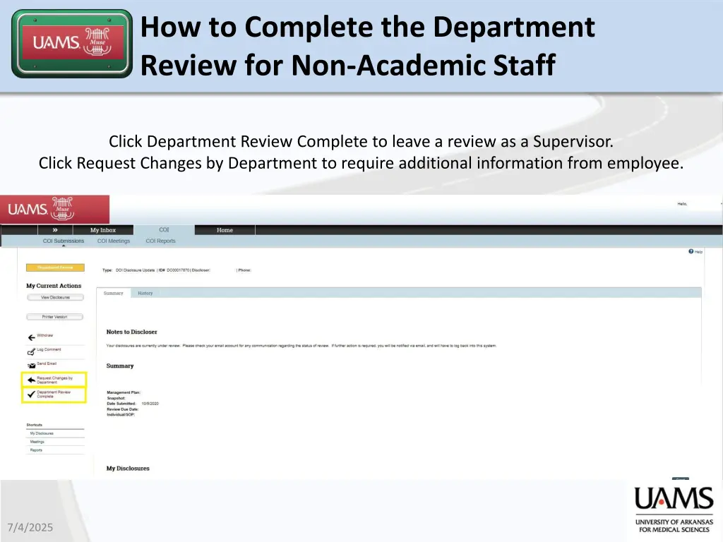 how to complete the department review 6
