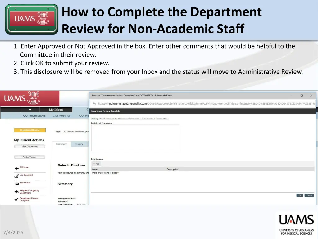 how to complete the department review 7