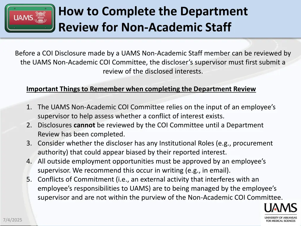 how to complete the department review