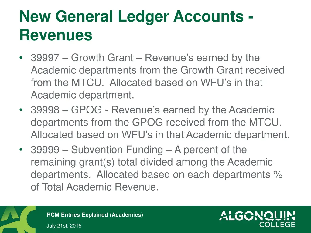 new general ledger accounts revenues