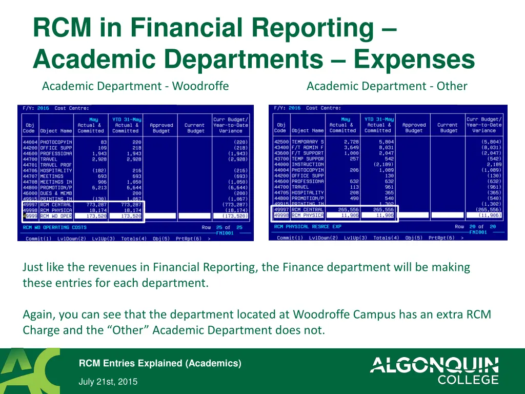 rcm in financial reporting academic departments 1