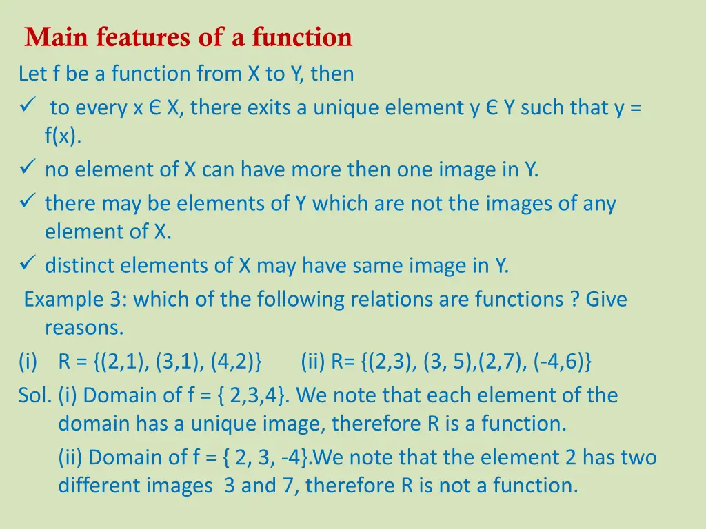 main features of a function let f be a function