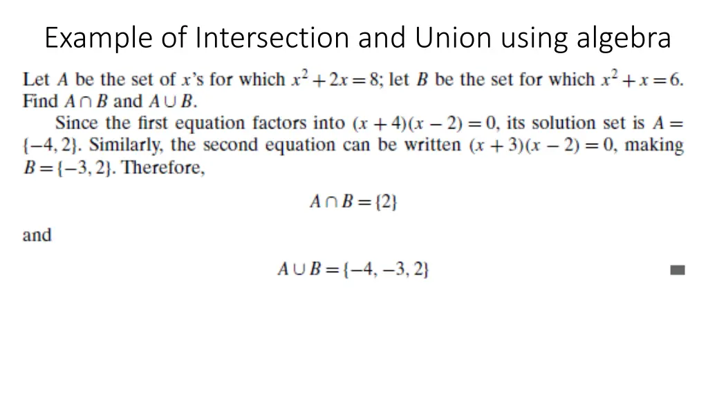 example of intersection and union using algebra
