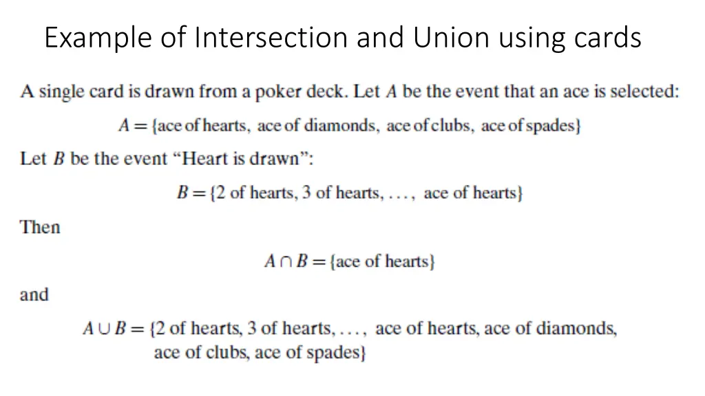 example of intersection and union using cards
