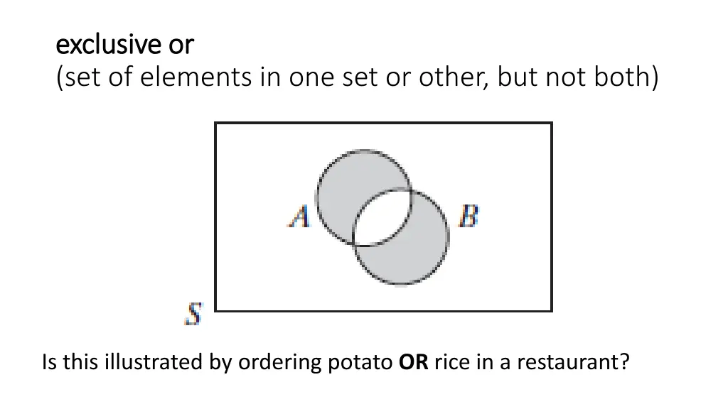 exclusive or exclusive or set of elements