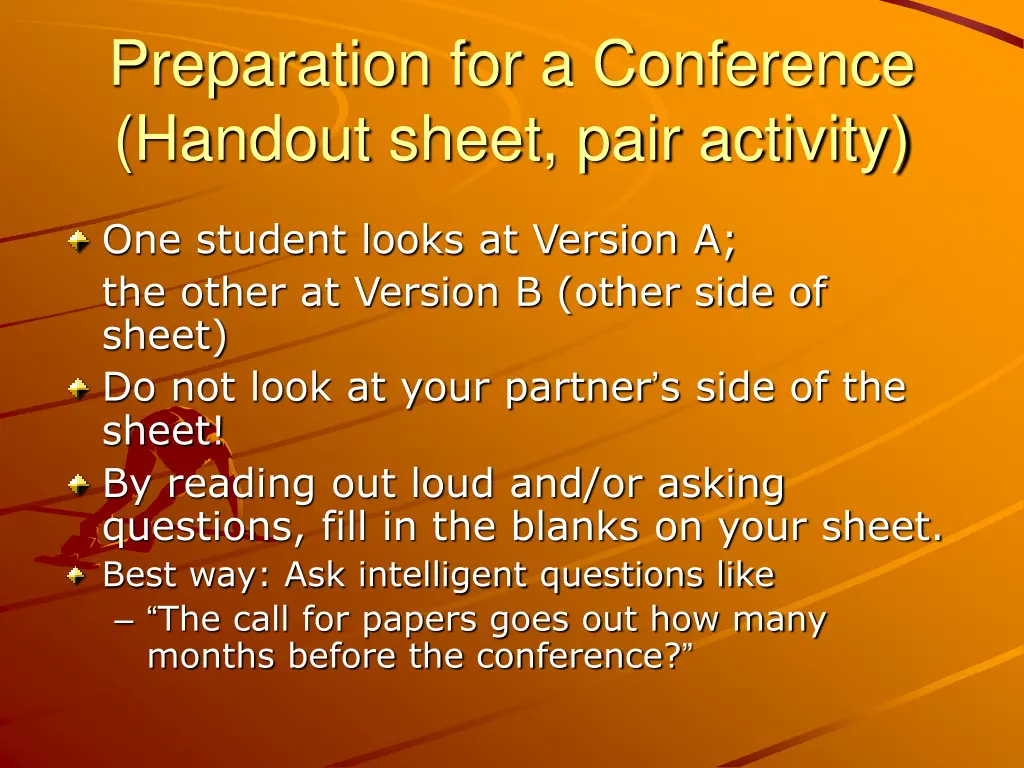 preparation for a conference handout sheet pair