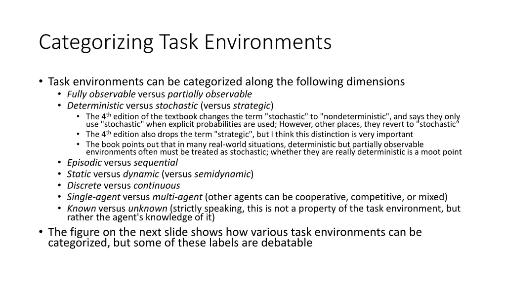 categorizing task environments