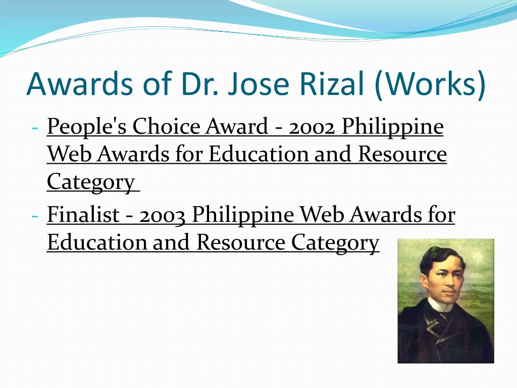 awards of dr jose rizal works
