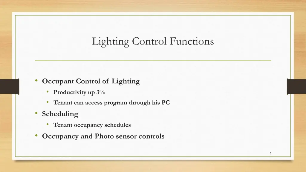 lighting control functions