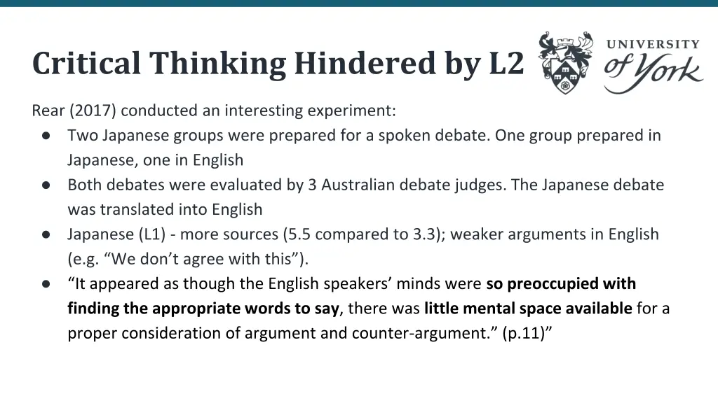 critical thinking hindered by l2