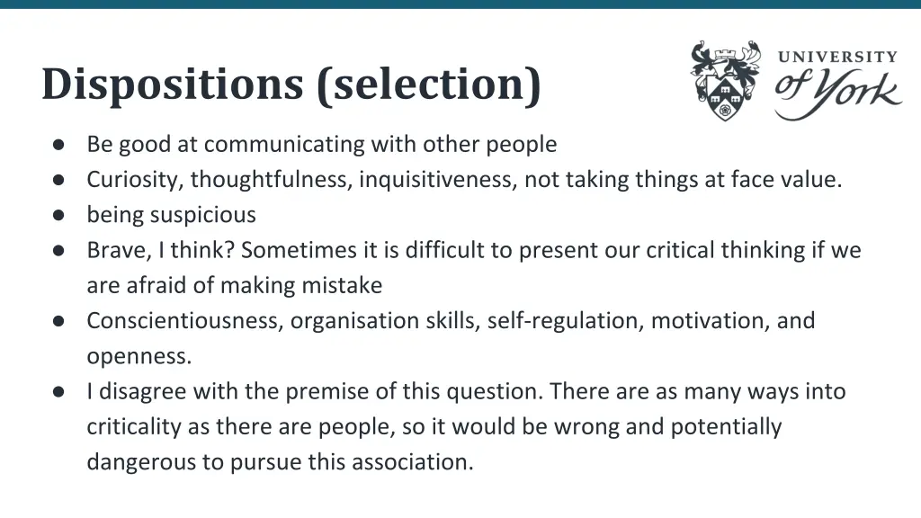 dispositions selection