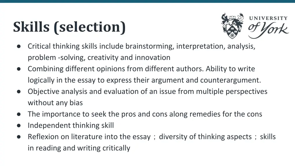 skills selection