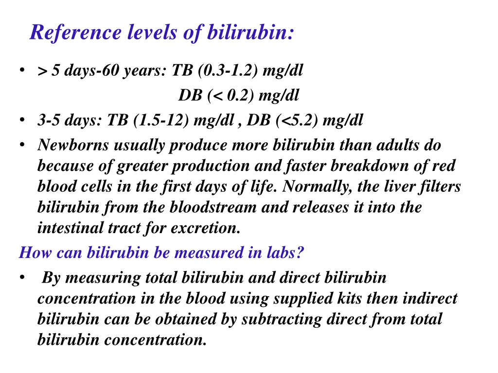 reference levels of bilirubin