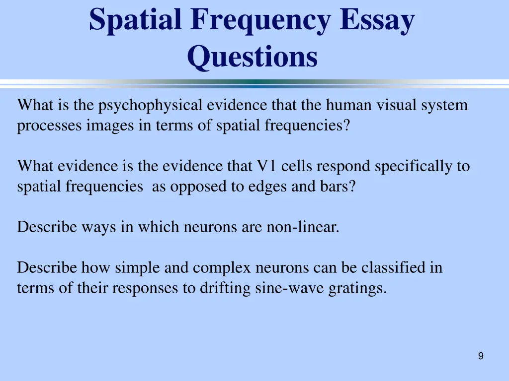 spatial frequency essay questions