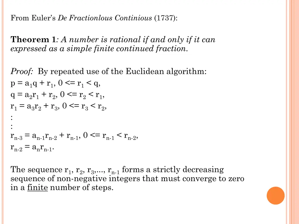 f rom euler s de fractionlous continious 1737
