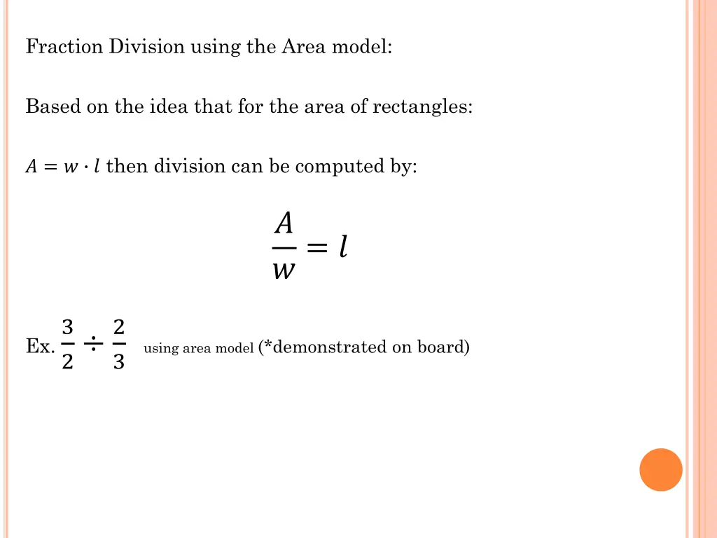 fraction division using the area model based
