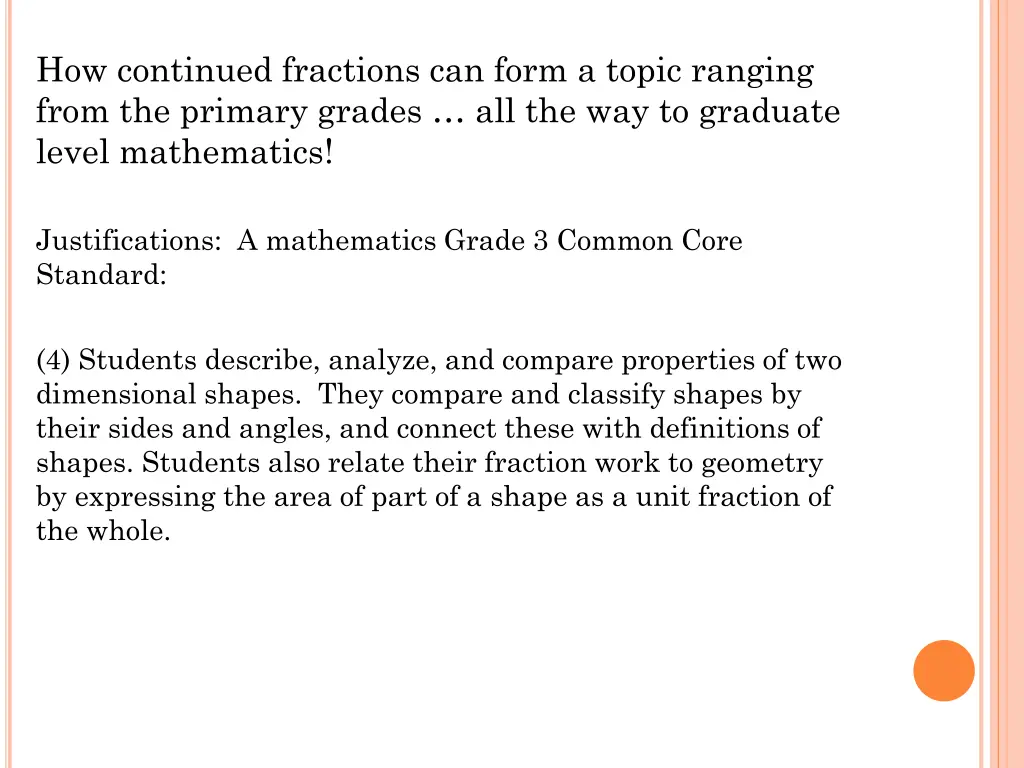 how continued fractions can form a topic ranging