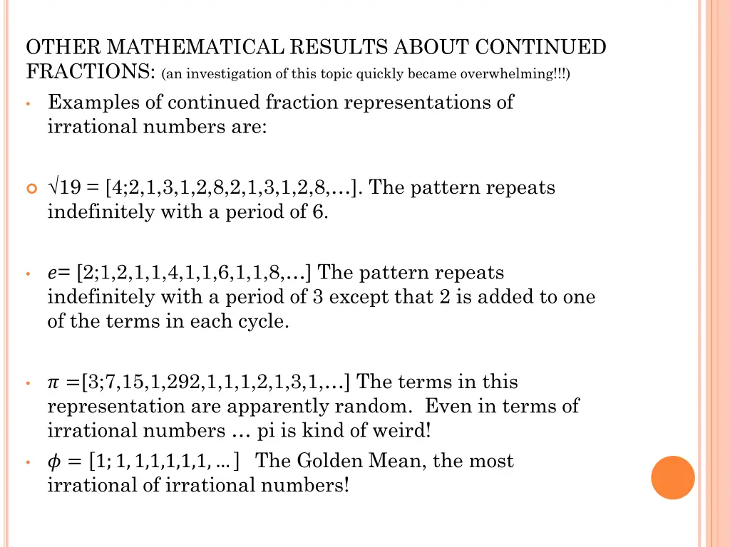 other mathematical results about continued