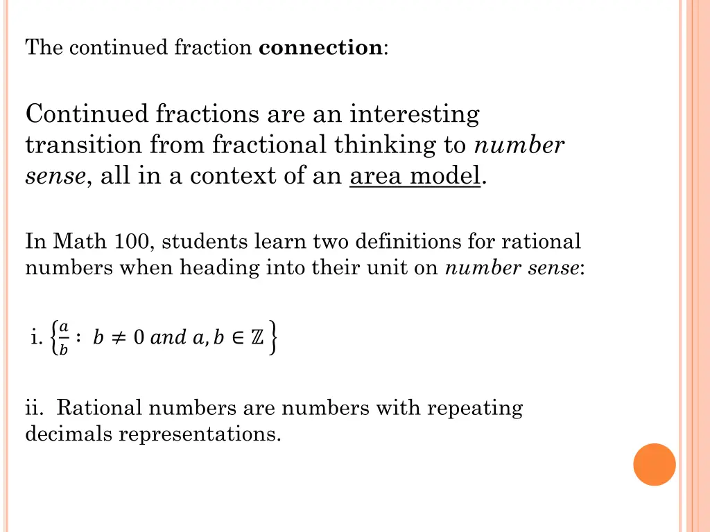 the continued fraction connection