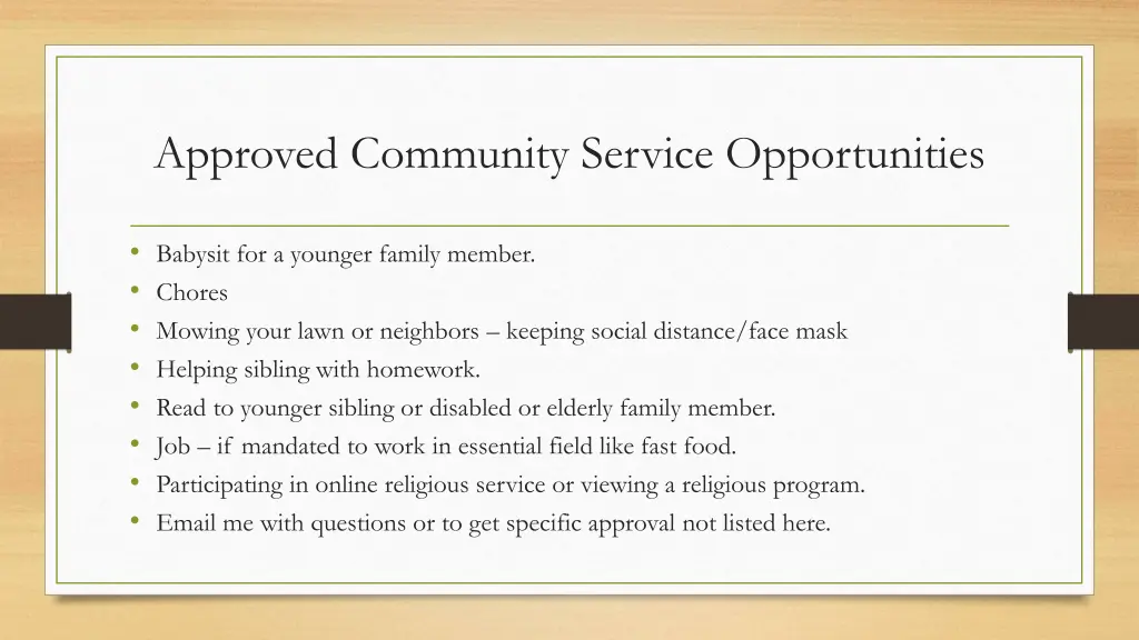 approved community service opportunities