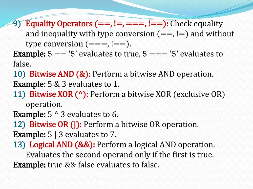 9 9 equality operators equality operators check