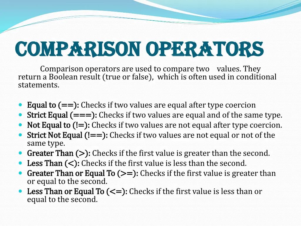 comparison operators comparison operators