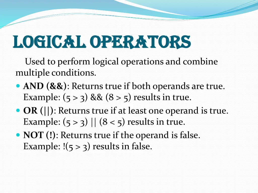 logical operators logical operators