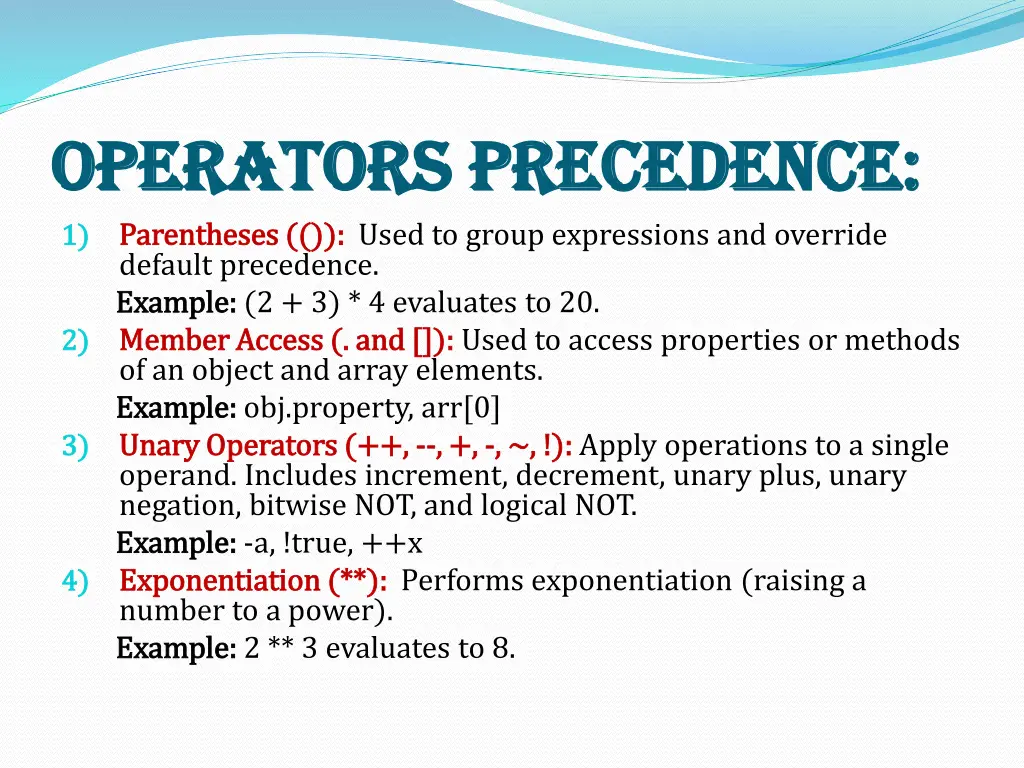 operators precedence operators precedence