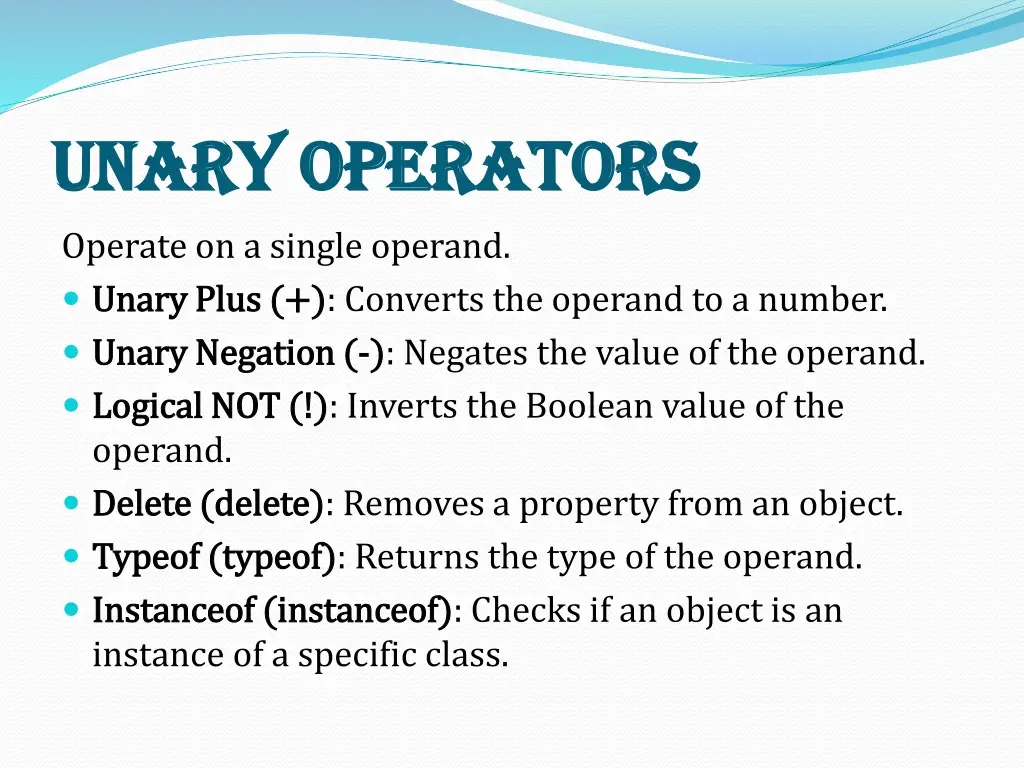 unary operators unary operators