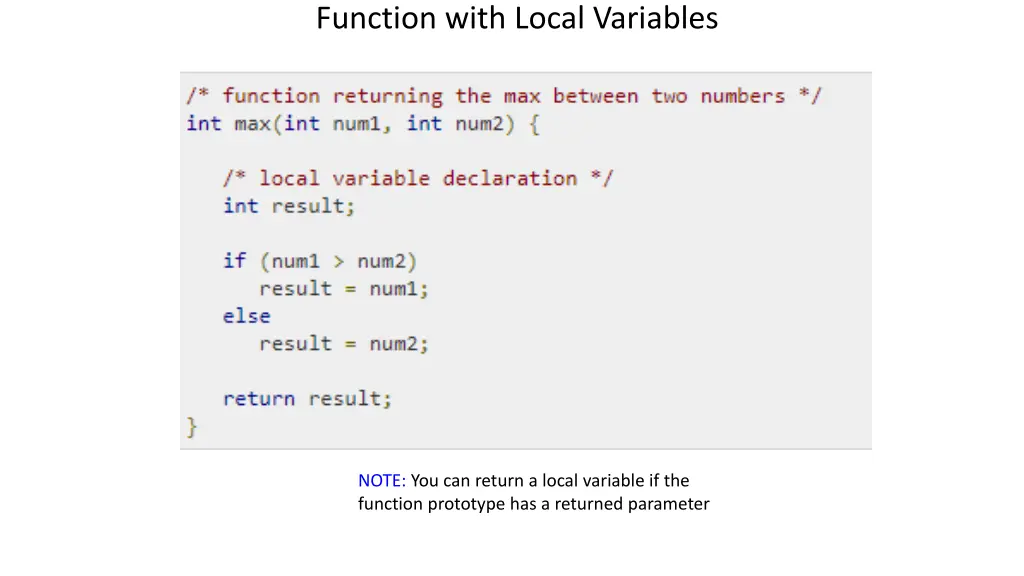 function with local variables