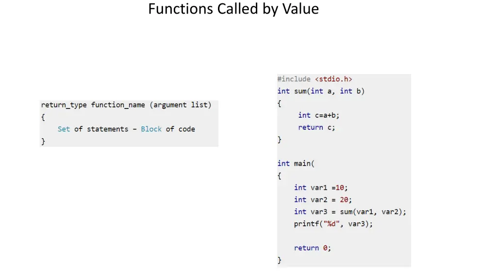 functions called by value
