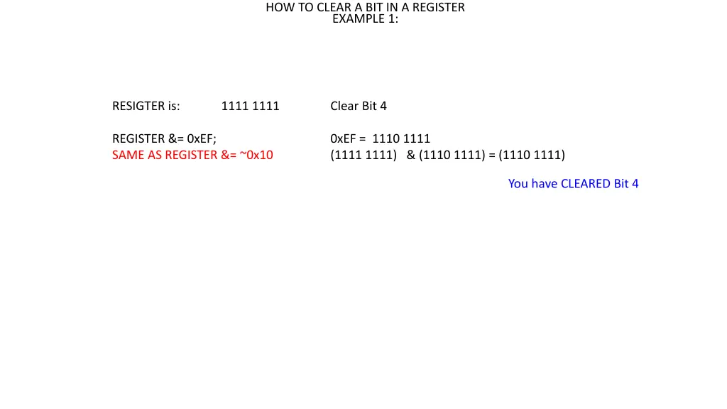 how to clear a bit in a register example 1