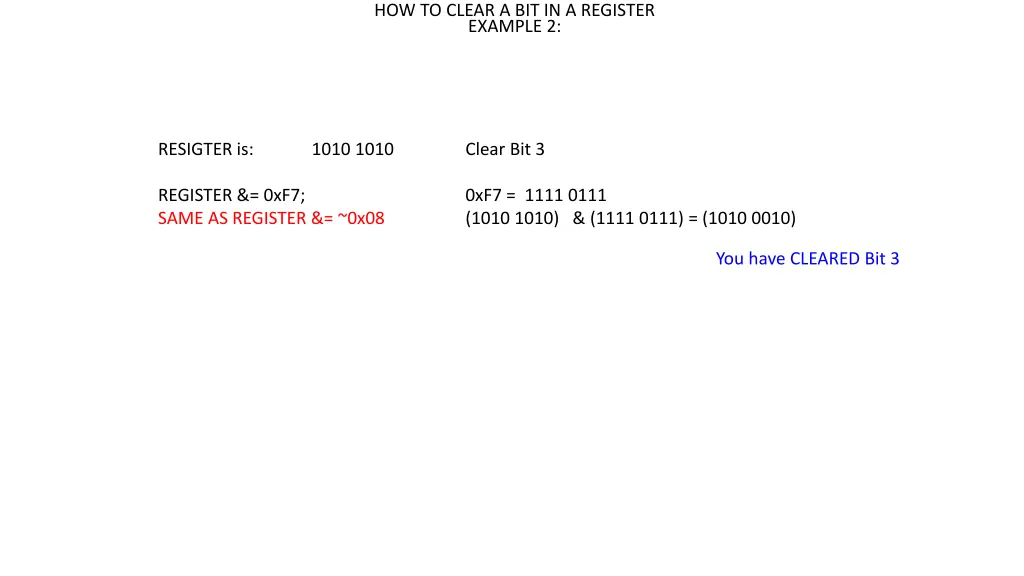how to clear a bit in a register example 2