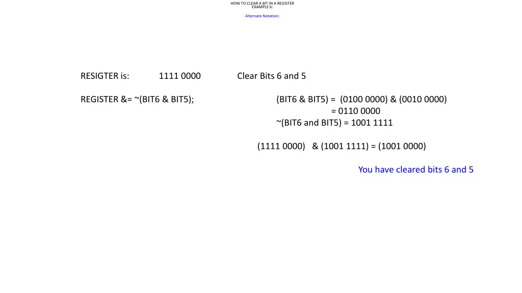 how to clear a bit in a register example 6