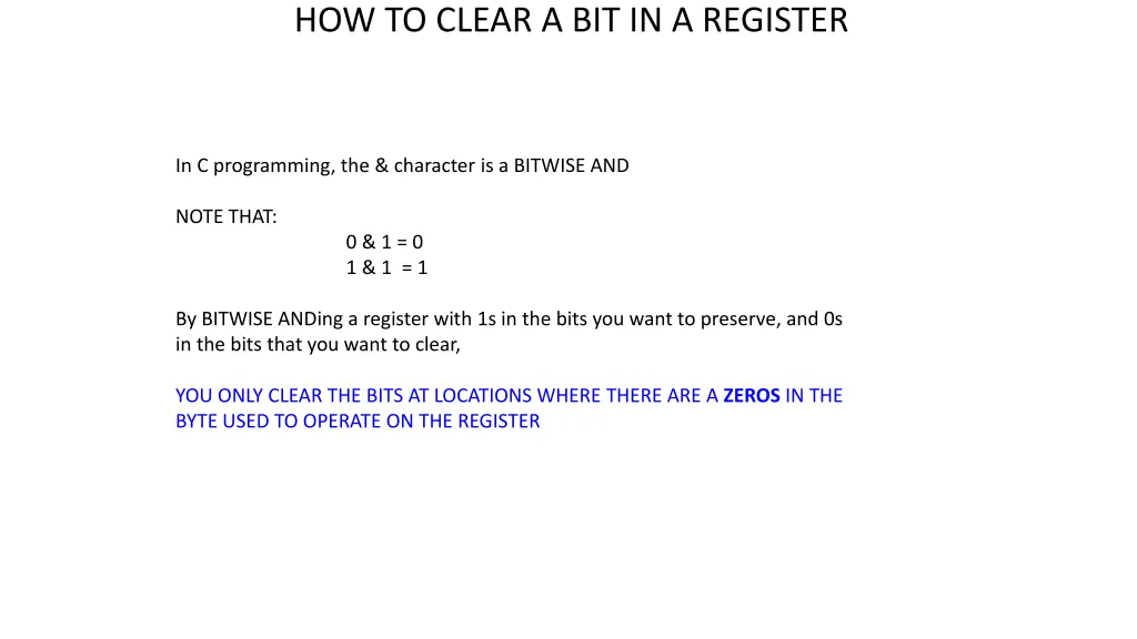 how to clear a bit in a register
