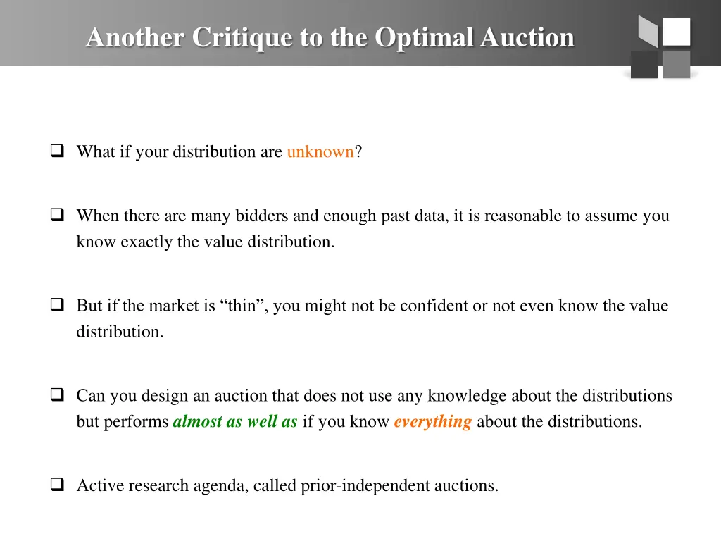 another critique to the optimal auction