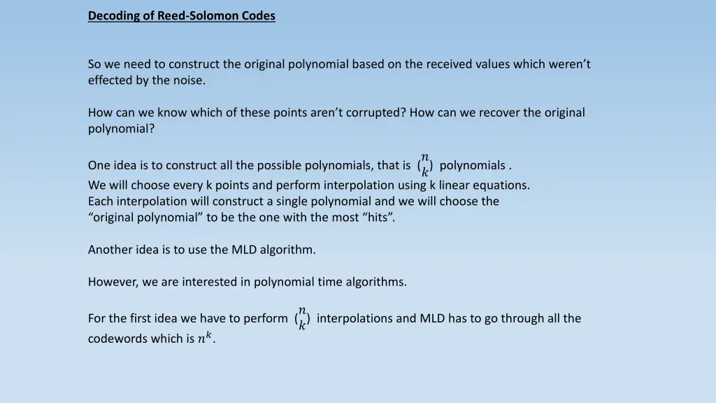 decoding of reed solomon codes 1