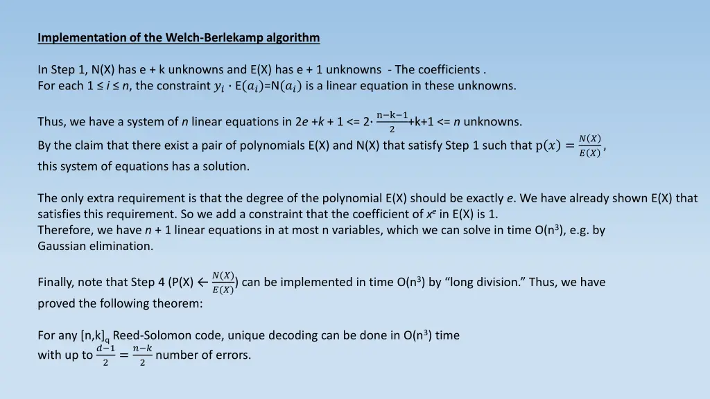 implementation of the welch berlekamp algorithm