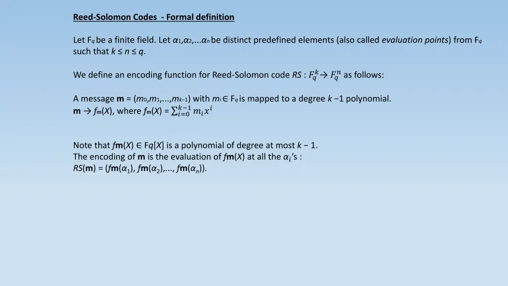 reed solomon codes formal definition