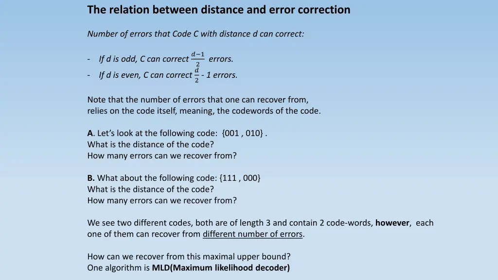 the relation between distance and error correction