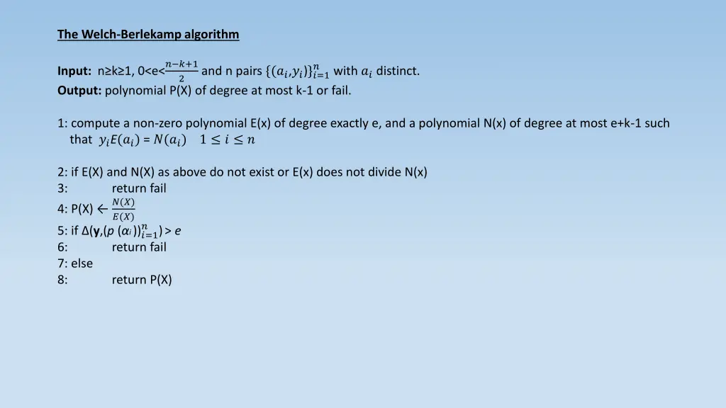 the welch berlekamp algorithm