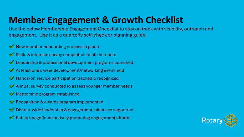 member engagement growth checklist use the below