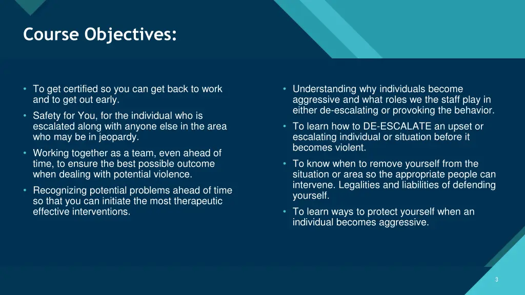 click to edit master title style course objectives