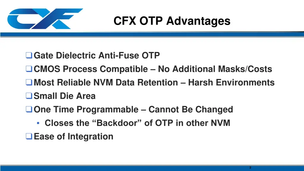 cfx otp advantages