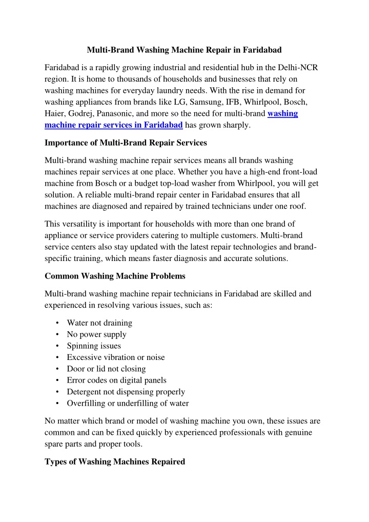 multi brand washing machine repair in faridabad