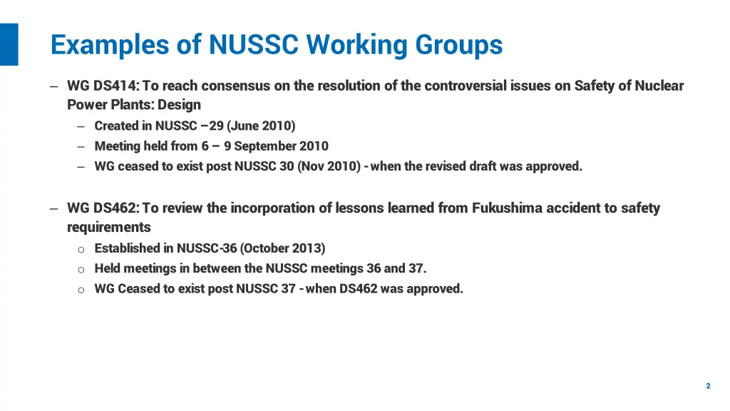 examples of nussc working groups