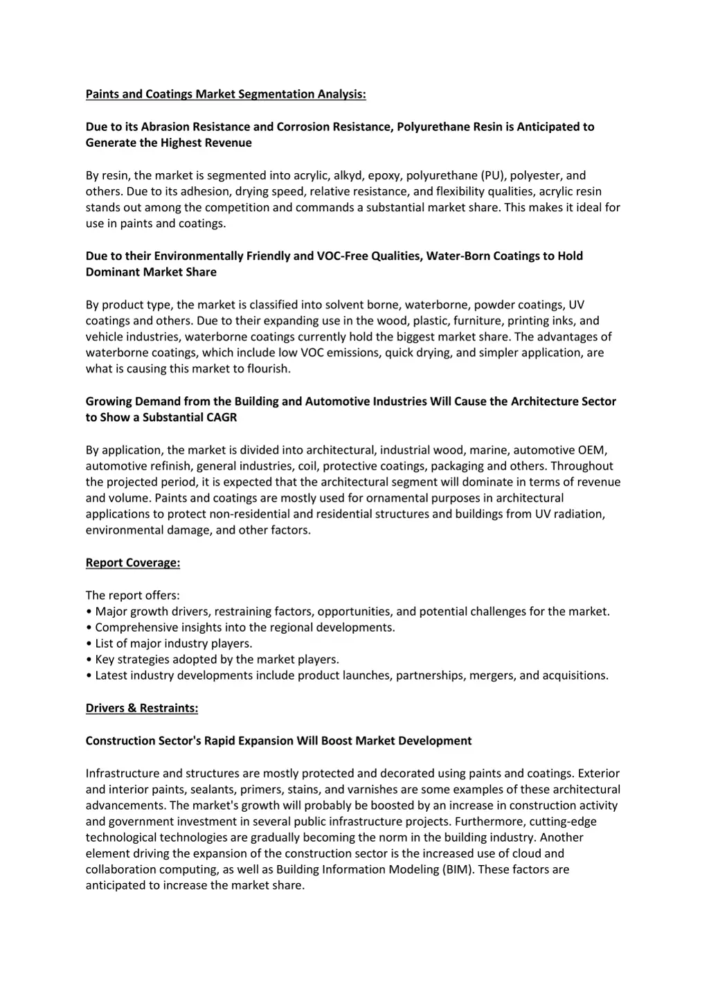 paints and coatings market segmentation analysis