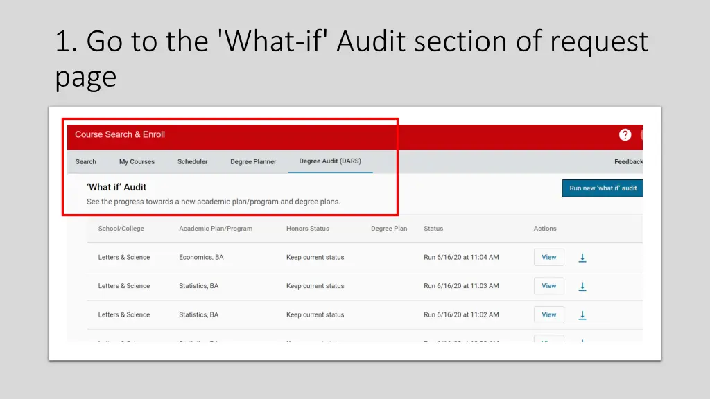 1 go to the what if audit section of request page